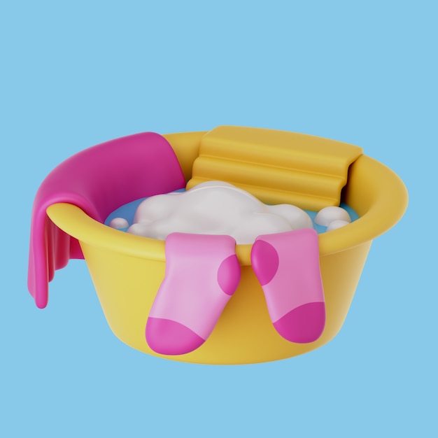 Ilustración 3D con elementos esenciales para la limpieza