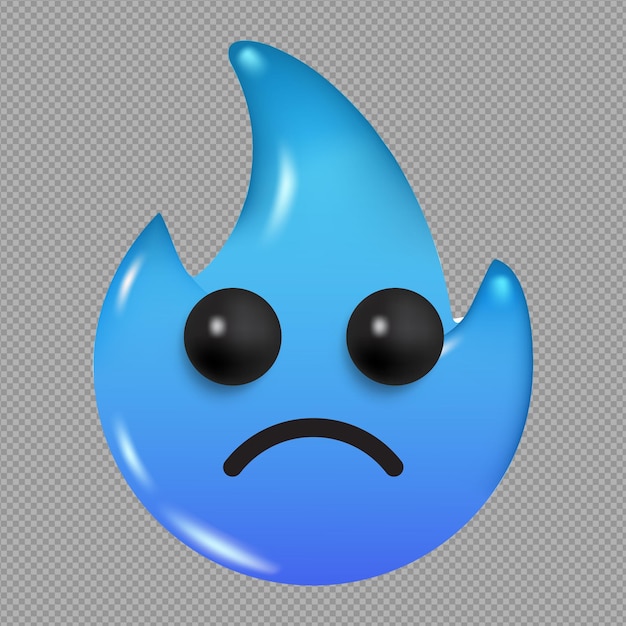 Ilustración 3d de un emoji de gotas de agua triste en un fondo transparente