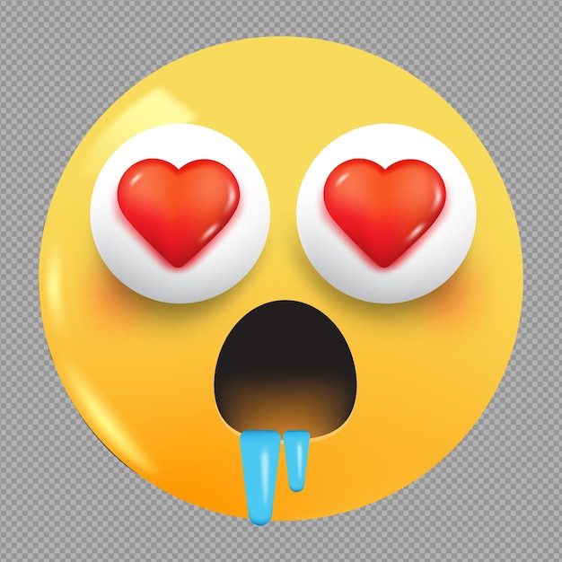 PSD ilustración 3d de emoji de rostro de amor en un fondo transparente