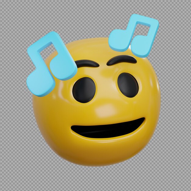 Ilustración 3d de un emoji sonriente y lindo escuchando música sonriente en un fondo transparente