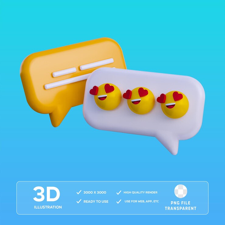 Ilustración 3D de los emojis de chat de amor de PSD