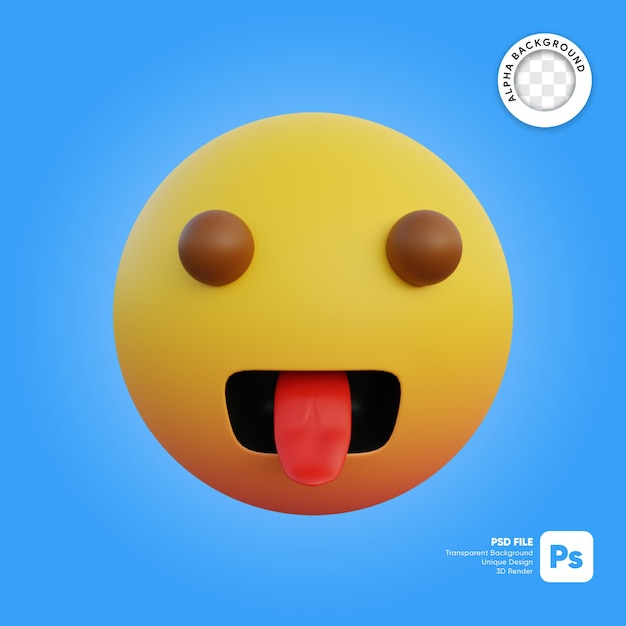 Ilustración 3d emoticon de cara burlona sacando la lengua