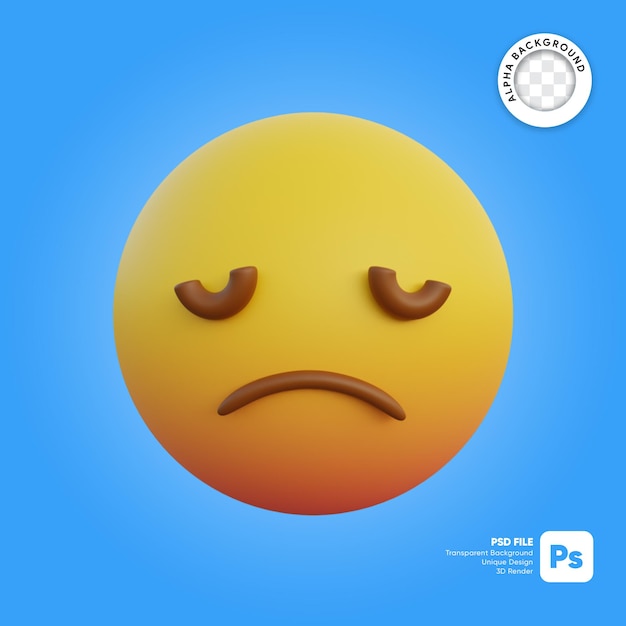 Ilustración 3d emoticon cara triste y ojos cerrados