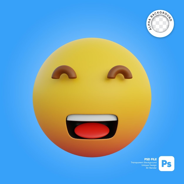 Ilustración 3d emoticon de expresión de risa con los ojos cerrados