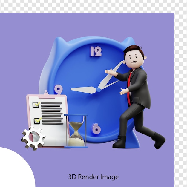 Ilustración 3d empresario para cumplir con los plazos