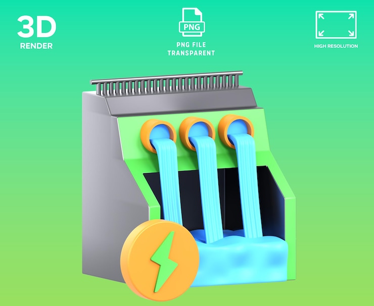 PSD ilustración 3d de la energía hidroeléctrica