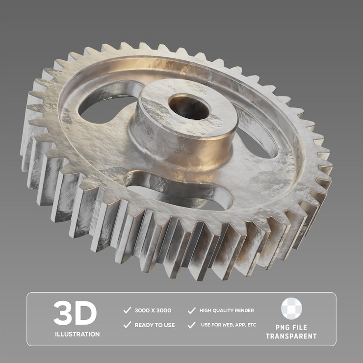 Ilustración 3D de engranajes metálicos realistas de PSD