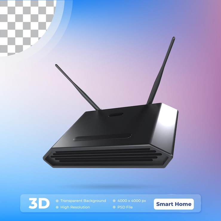 PSD ilustración 3d del enrutador wi-fi icono de hogar inteligente con fondo transparente