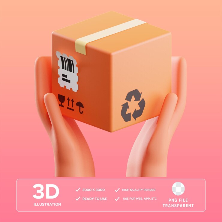 Ilustración en 3D de la entrega de la caja PSD