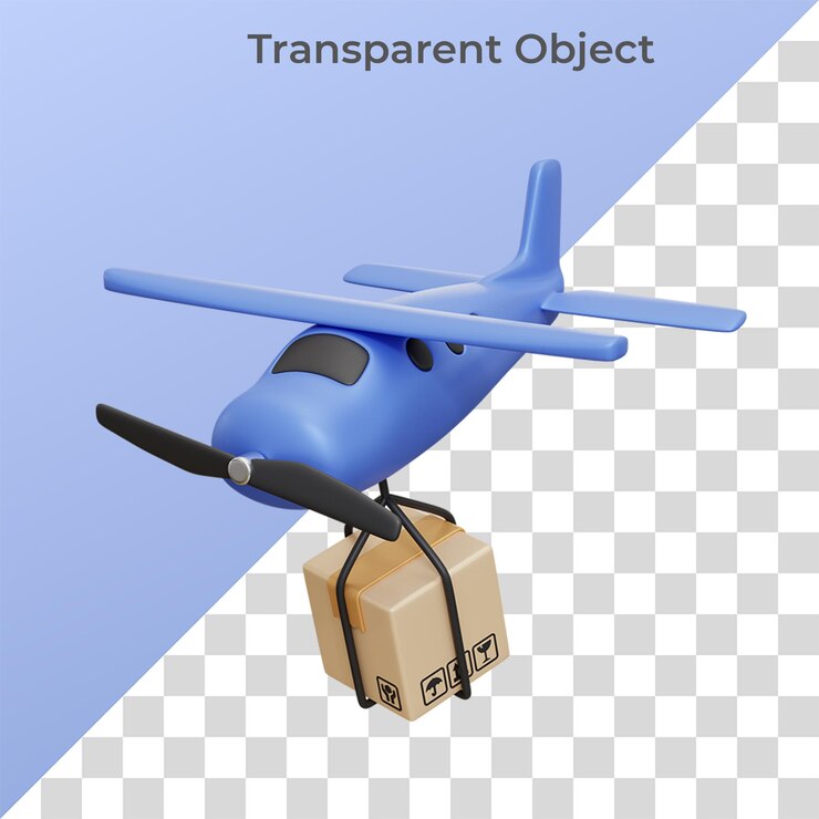 PSD ilustración 3d de entrega de paquetes de avión