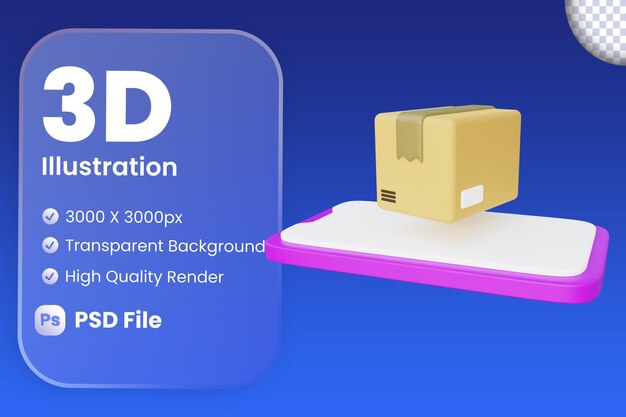 Ilustración 3d de entrega de paquetes de teléfono móvil