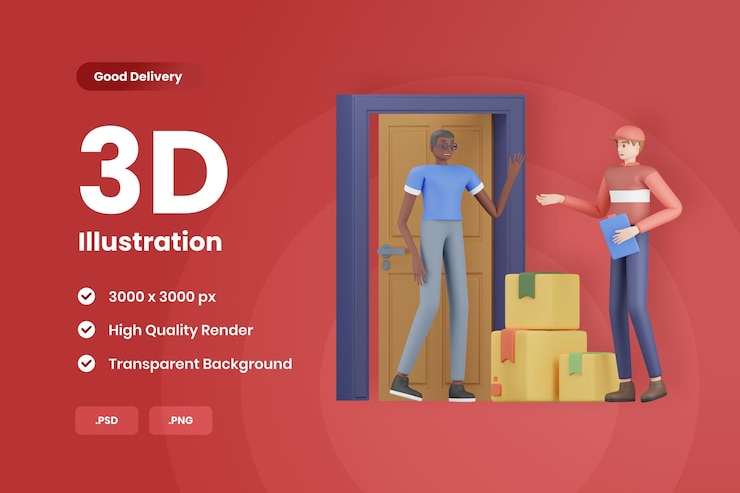 PSD ilustración 3d entrega puerta a puerta