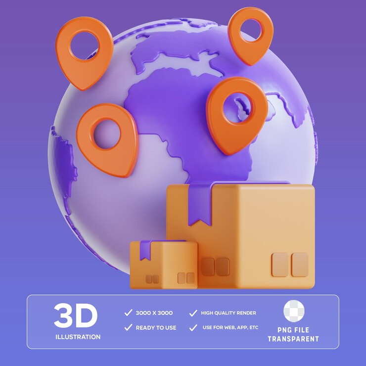 Ilustración 3D del envío mundial de PSD