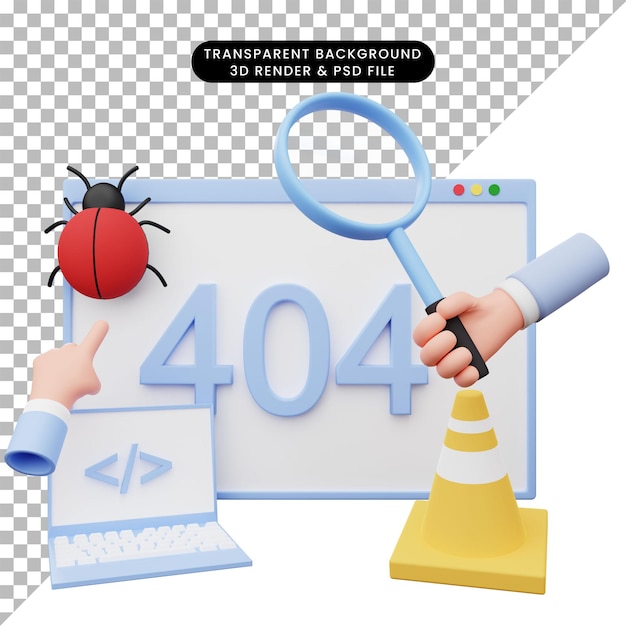 Ilustración 3D de error de ilustración web 404