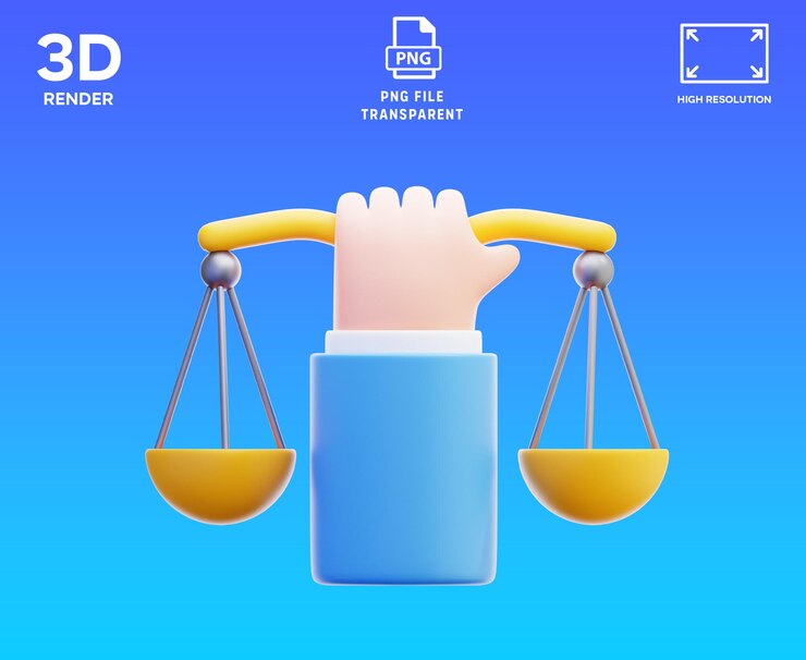 PSD ilustración 3d de la escala de justicia