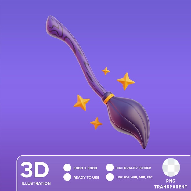 PSD ilustración en 3d de la escoba mágica de psd