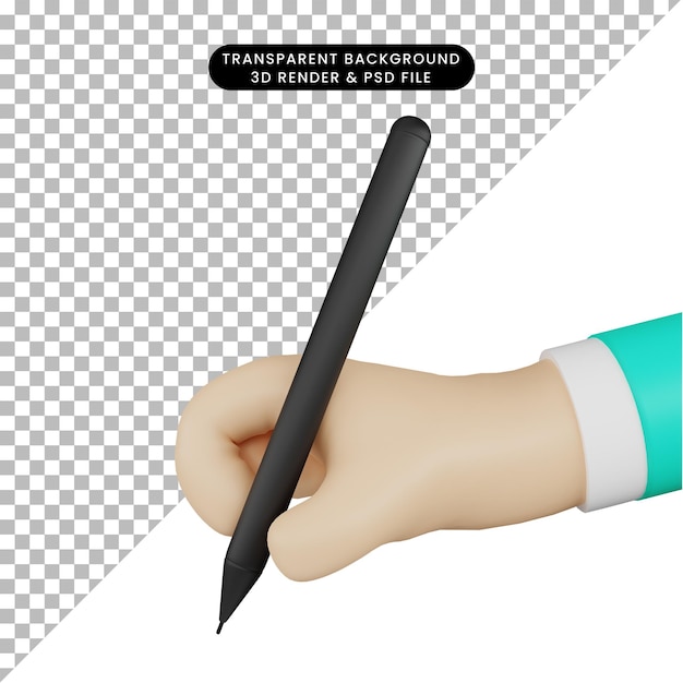 Ilustración 3d escribiendo a mano con bolígrafo