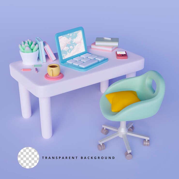 PSD ilustración 3d de un escritorio en el lugar de trabajo