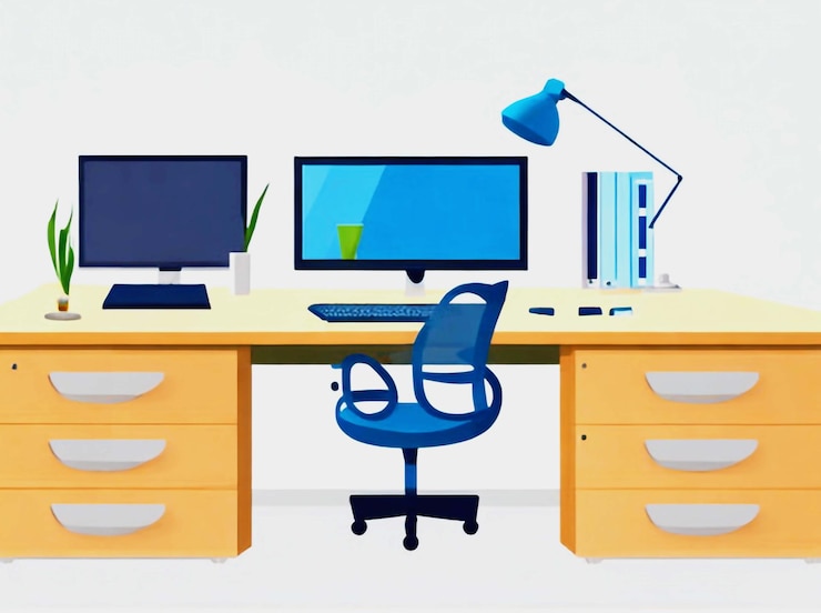PSD ilustración 3d de escritorio y mesa de computadora aislados sobre un fondo blanco