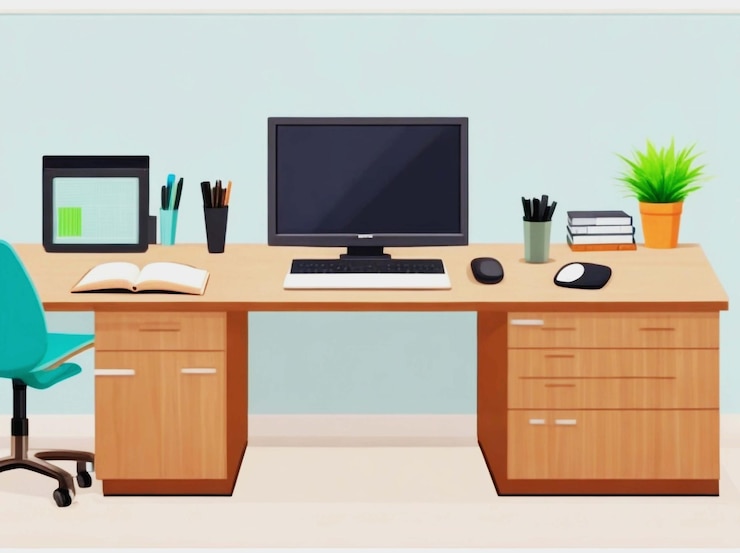 PSD ilustración 3d de escritorio y mesa de computadora aislados sobre un fondo blanco