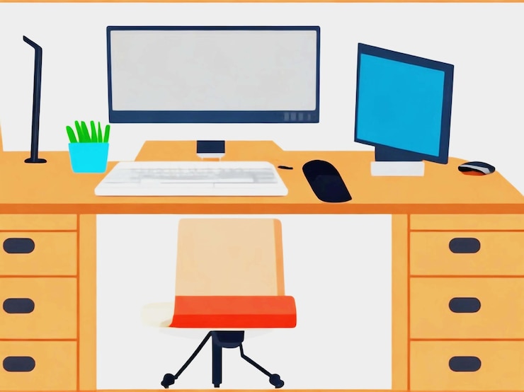 PSD ilustración 3d de escritorio y mesa de computadora aislados sobre un fondo blanco