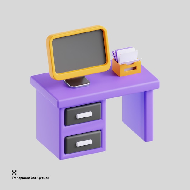Ilustración 3D de un espacio de trabajo productivo de escritorio bien organizado para un trabajo eficiente