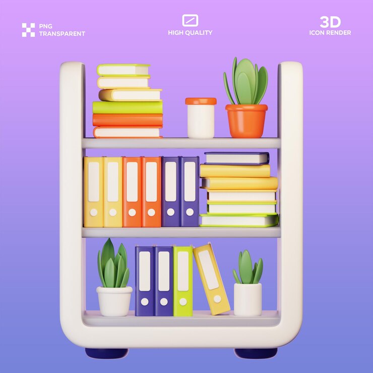PSD ilustración 3d de la estantería de libros psd