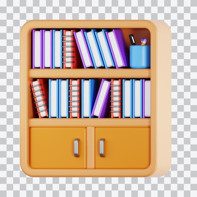 Ilustración en 3D de la estantería
