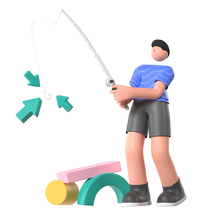 PSD ilustración 3d de la estrategia de marketing de clickbait