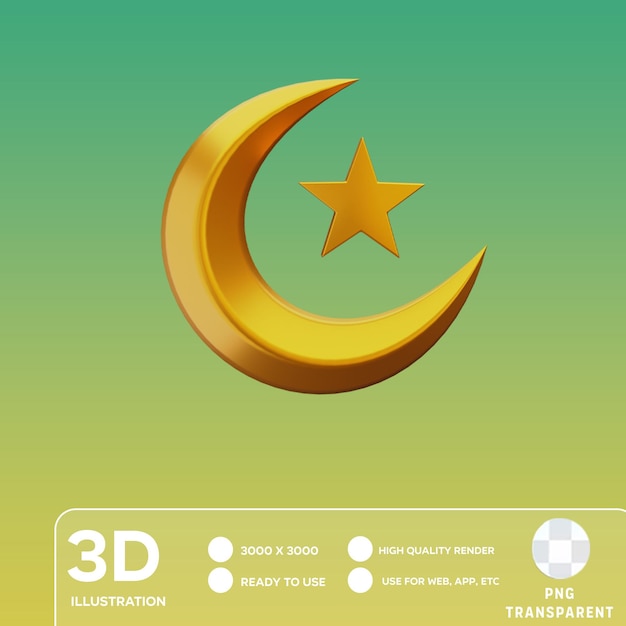 PSD ilustración 3d de la estrella de la luna en psd