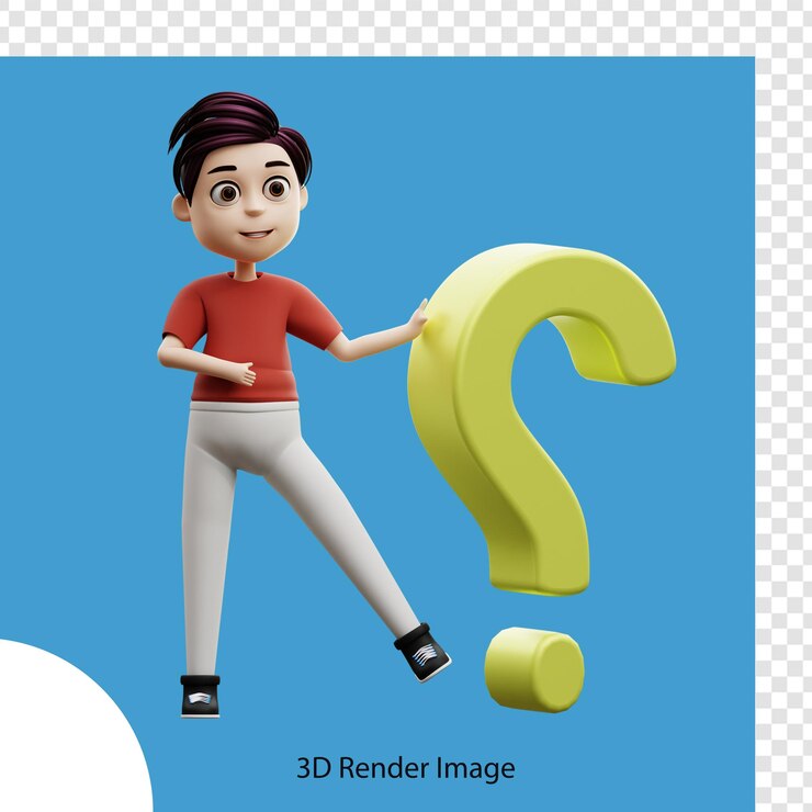 PSD ilustración 3d estudiante chico preguntándose preguntas