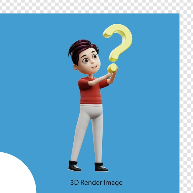 Ilustración 3d estudiante chico preguntándose preguntas