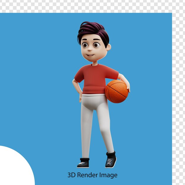 Ilustración 3d estudiante niño jugando baloncesto