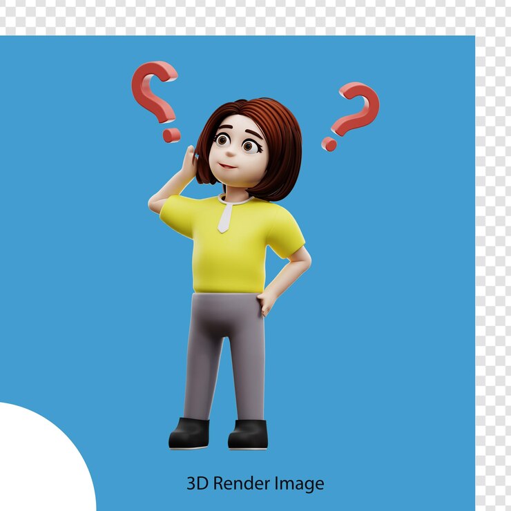 PSD ilustración 3d estudiante preguntándose una pregunta