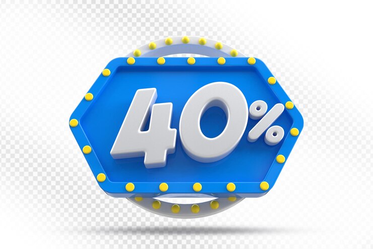 PSD ilustración en 3d de la etiqueta azul de la oferta del 40 por ciento