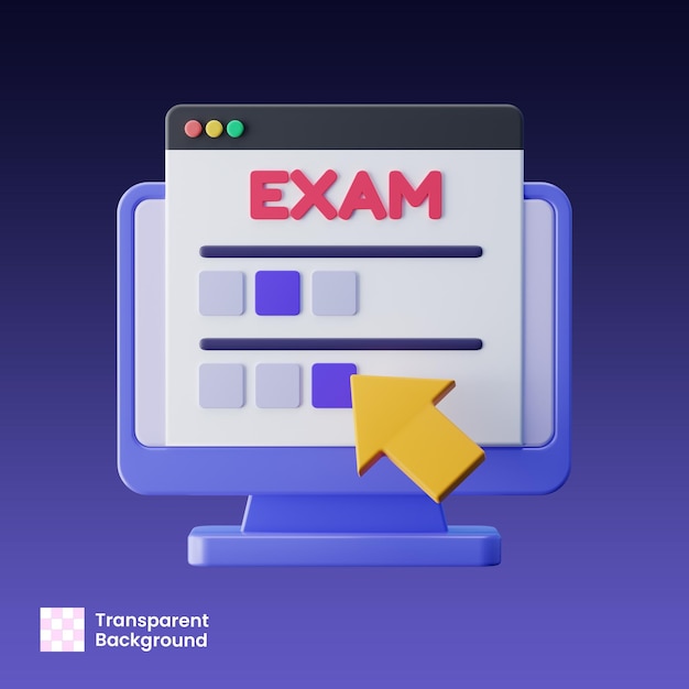 Ilustración en 3D del examen en línea del estudiante