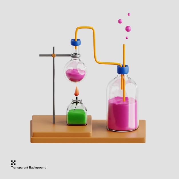 Ilustración 3d del experimento de química en curso