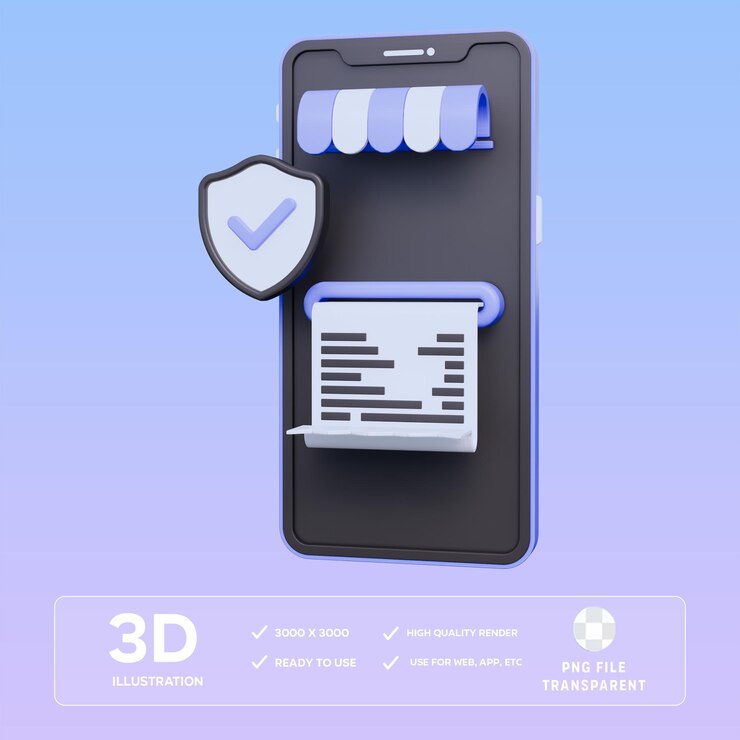PSD ilustración 3d de la factura de compras en línea de psd