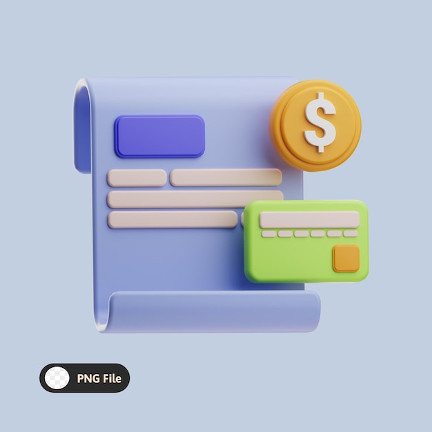 Ilustración 3d de factura de factura y factura de pago