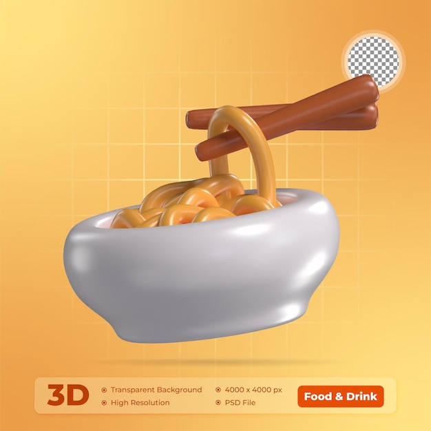 Ilustración 3D de fideos Icono de alimentos y bebidas con fondo transparente
