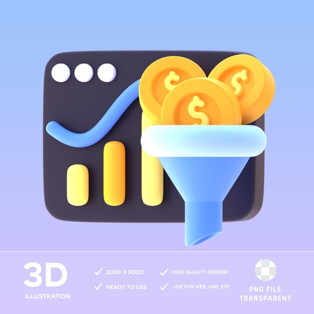 Ilustración 3D del filtro de dinero en línea de PSD