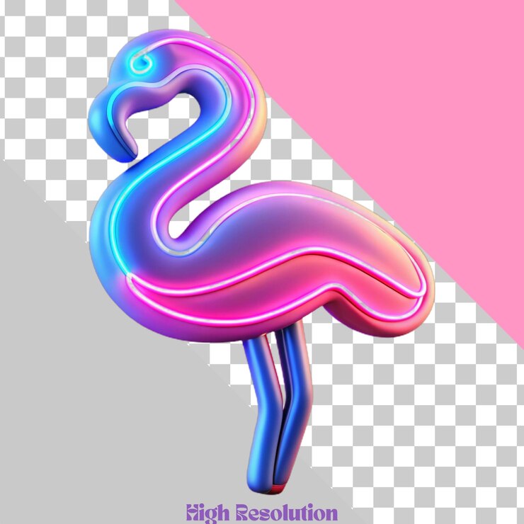 PSD ilustración 3d de flamenco de neón con luces rosadas y azules