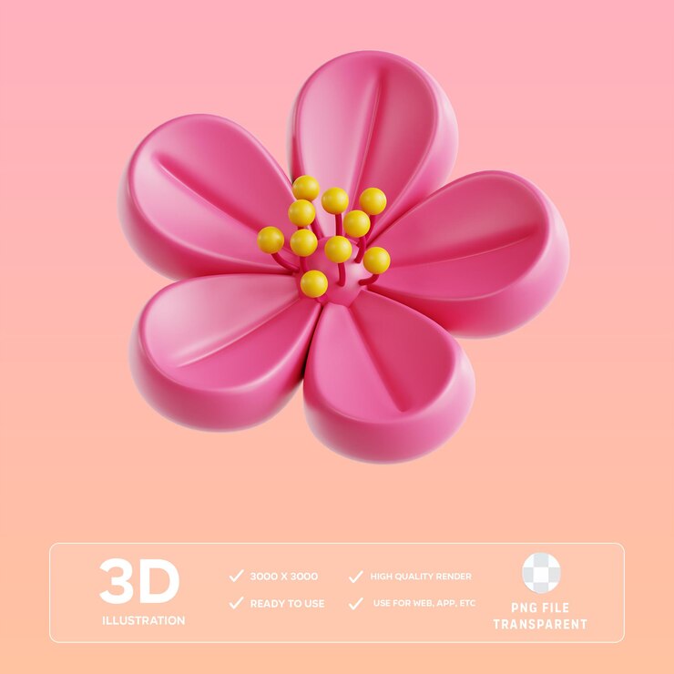 Ilustración 3D de la flor de ciruela en PSD