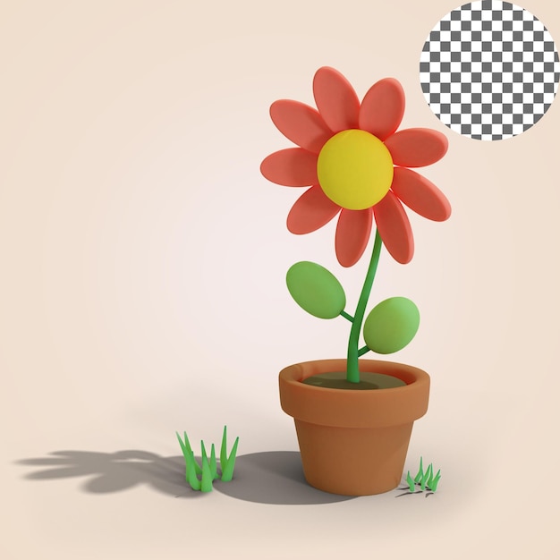 Ilustración 3D de flor y maceta