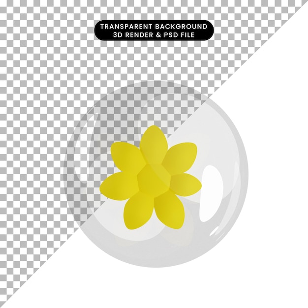 Ilustración 3d de flor de objeto dentro de burbujas