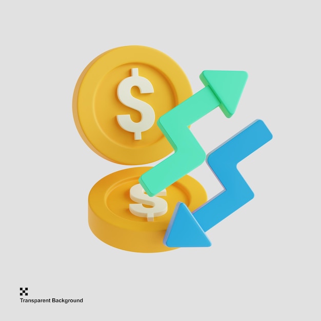 Ilustración 3D de la fluctuación del dinero
