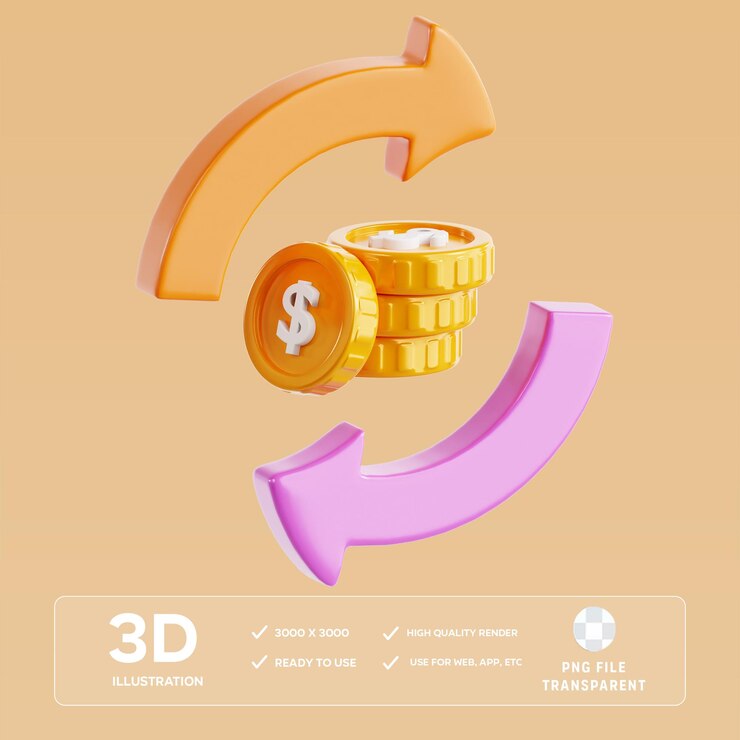 PSD ilustración 3d del flujo de dinero de psd