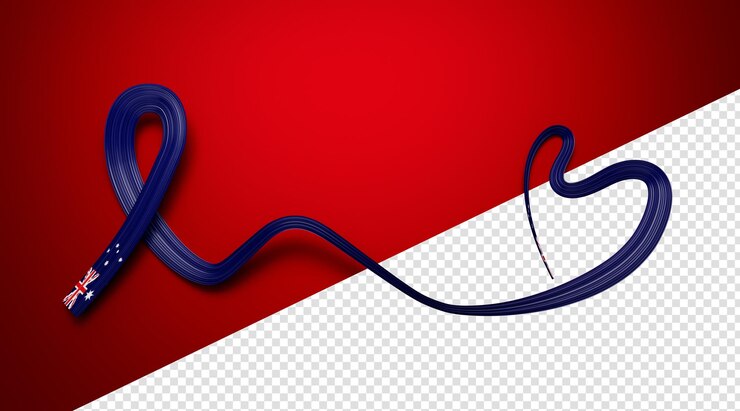 PSD ilustración 3d de fondo de cinta en forma de corazón de bandera australiana