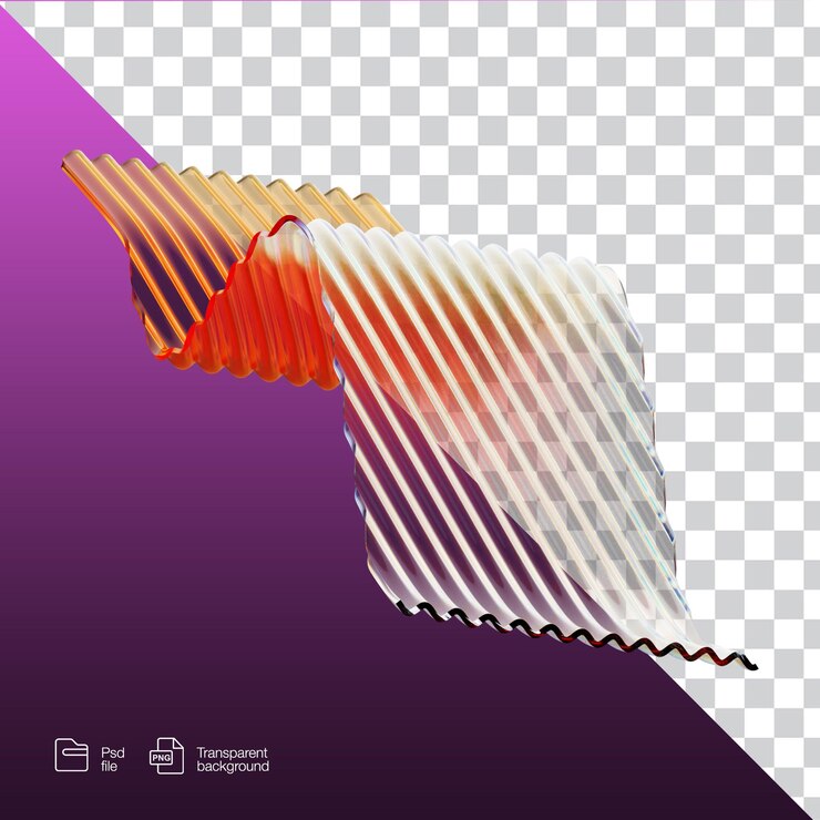 PSD ilustración 3d de forma abstracta de vidrio con colores vibrantes.