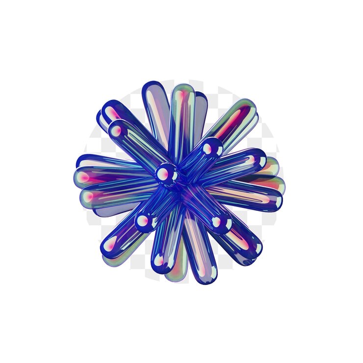 PSD ilustración 3d de las formas holográficas de las flores en flor